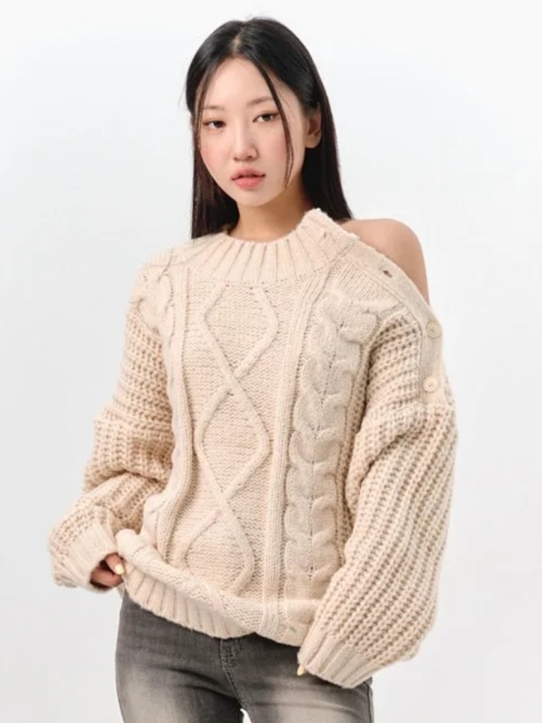 Korean Fashion Lewkin Chunky Oversized Cable Knit Sweater - One Size — image 2 of 5